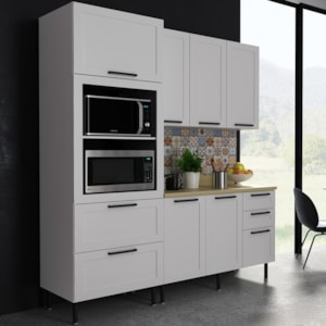 Cozinha Modulada 4 Pecas 190 cm MDF Branco Carvalho Tecno Mobili