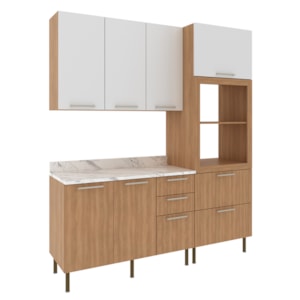 Cozinha Modulada 4 Pecas 200 cm Freijo Branco Marmore Branco Tecno Mobili