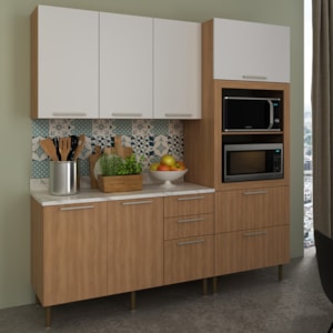 Cozinha Modulada 4 Pecas 200 cm Freijo Branco Marmore Branco Tecno Mobili