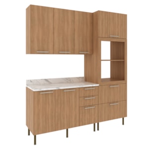 Cozinha Modulada 4 Pecas 200 cm Freijo Marmore Branco Tecno Mobili