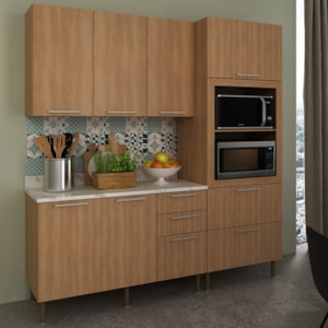 Cozinha Modulada 4 Pecas 200 cm Freijo Marmore Branco Tecno Mobili