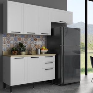 Cozinha Modulada 4 Pecas 200 cm MDF Branco Carvalho Tecno Mobili