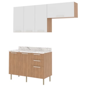 Cozinha Modulada 4 Pecas 200 cm MDP Freijo Branco Marmore Branco Tecno Mobili