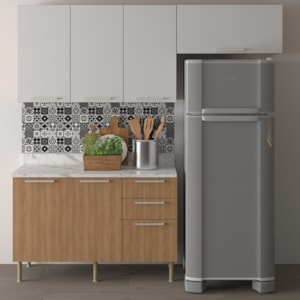 Cozinha Modulada 4 Pecas 200 cm MDP Freijo Branco Marmore Branco Tecno Mobili