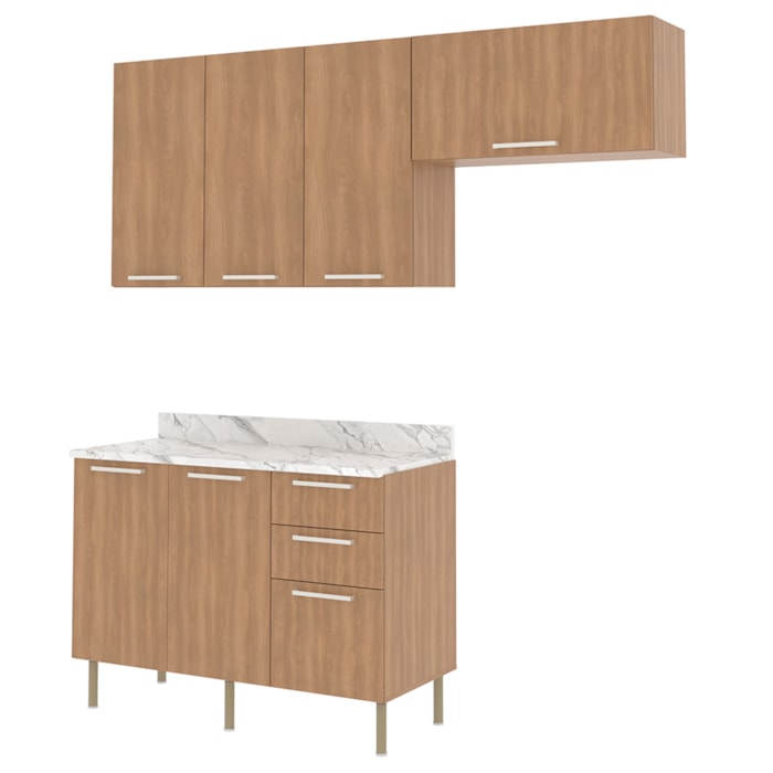 Cozinha Modulada 4 Pecas 200 cm MDP Freijo Marmore Branco Tecno Mobili