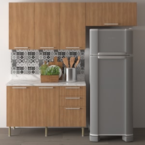 Cozinha Modulada 4 Pecas 200 cm MDP Freijo Marmore Branco Tecno Mobili