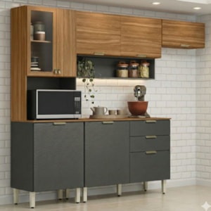 Cozinha Modulada 4 Pecas 250 cm MDP Alba Amendola Grafito Prime Demobile