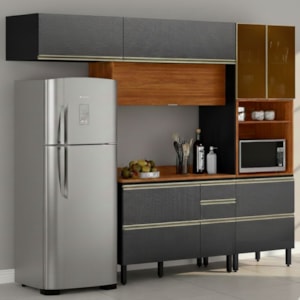 Cozinha Modulada 4 Pecas 270 cm MDF DP2703 Nogueira Carbono Prime Demartez