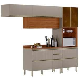 Cozinha Modulada 4 Pecas 270 cm MDF DP2703 Nogueira Nude Prime Demartez