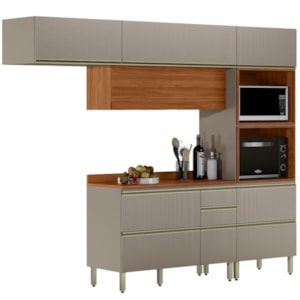 Cozinha Modulada 4 Pecas 270 cm MDF DP2704 Nogueira Nude Prime Demartez