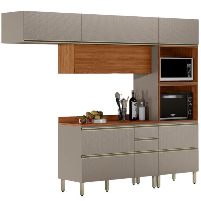 Cozinha Modulada 4 Pecas 270 cm MDF DP2704 Nogueira Nude Prime Demartez