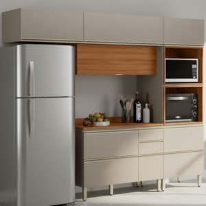 Cozinha Modulada 4 Pecas 270 cm MDF DP2704 Nogueira Nude Prime Demartez