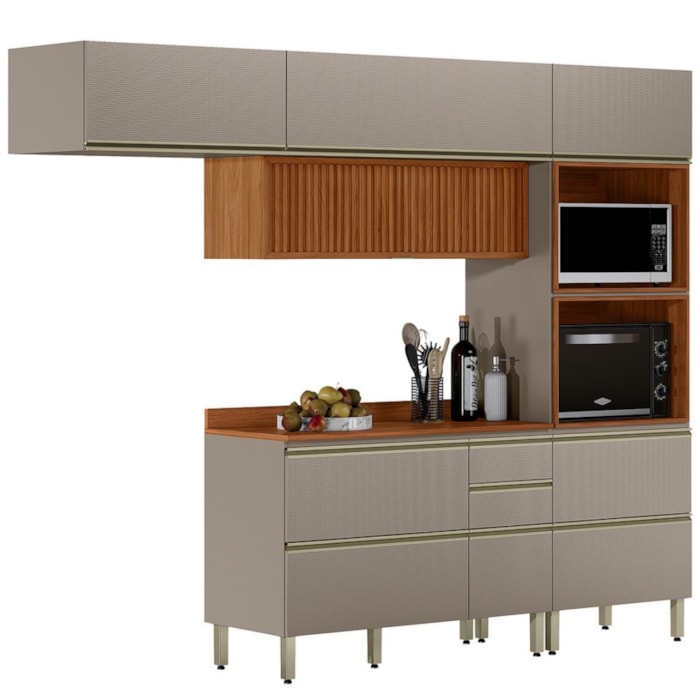 Cozinha Modulada 4 Pecas 270 cm Ripado DP2704 Nogueira Nude Prime Demartez