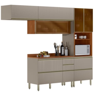 Cozinha Modulada 4 Pecas 270 cm Vidro DP2703 Nogueira Nude Prime Demartez