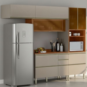 Cozinha Modulada 4 Pecas 270 cm Vidro DP2703 Nogueira Nude Prime Demartez