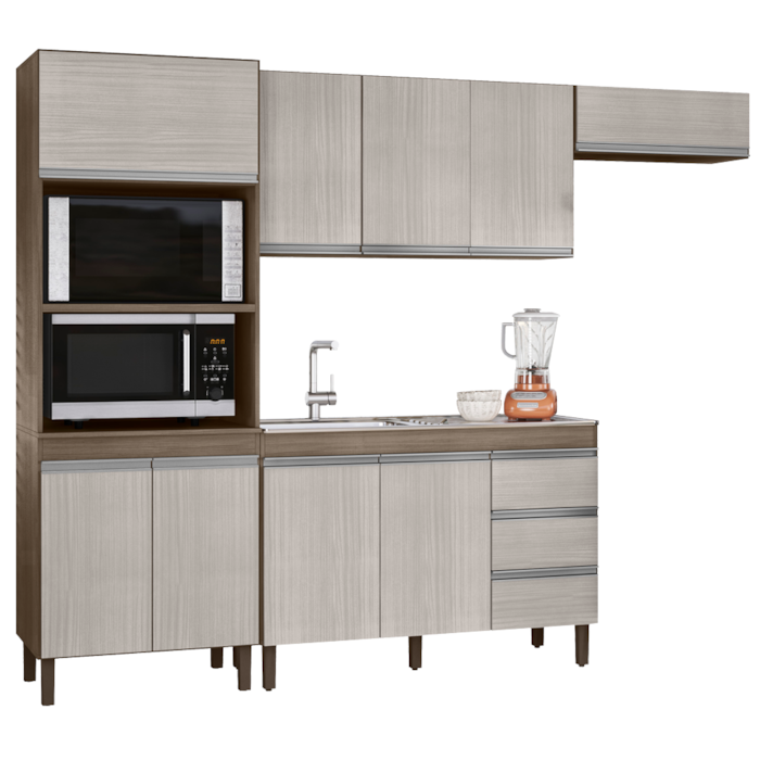 Cozinha Modulada 4 Peças 9 Portas 259cm Malbec Avela PLLA