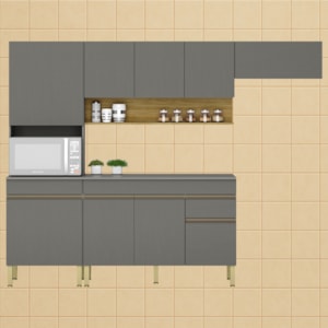 Cozinha Modulada 4 Pecas Balcao Com Tampo Line Gris Cp Freijo KTP
