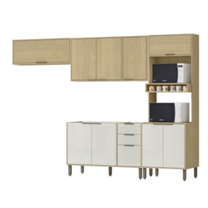 Cozinha Modulada 4 Pecas Balcao Pia 270 cm GLOR Castanho Off White MXM