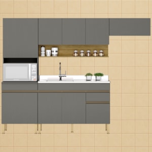Cozinha Modulada 4 Pecas Balcao Pia Line Gris Cp Freijo KTP