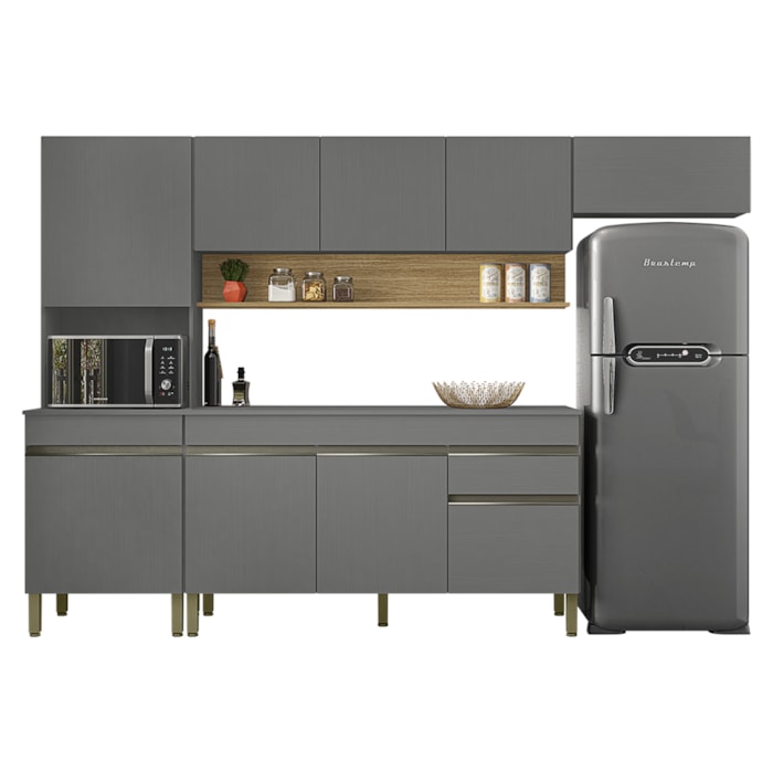 Cozinha Modulada 4 Pecas Com Balcao Tampo Line Gris Cp Freijo KTP