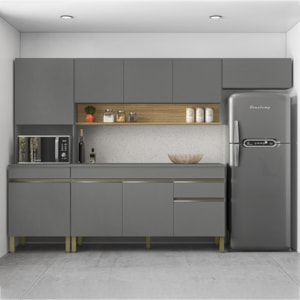 Cozinha Modulada 4 Pecas Com Balcao Tampo Line Gris Cp Freijo KTP