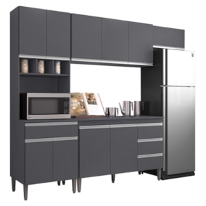 Cozinha Modulada 5 Peças 241 cm Andreia Cinza REAJL Cozinha Modulada 5 Peças 241 cm Andreia Cinza REAJL