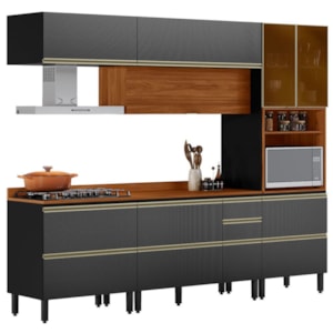 Cozinha Modulada 5 Pecas 270 cm MDF DP2705 Nogueira Carbono Prime Demartez