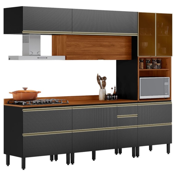 Cozinha Modulada 5 Pecas 270 cm MDF DP2705 Nogueira Carbono Prime Demartez