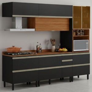 Cozinha Modulada 5 Pecas 270 cm MDF DP2705 Nogueira Carbono Prime Demartez