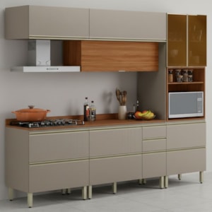 Cozinha Modulada 5 Pecas 270 cm MDF DP2705 Nogueira Nude Prime Demartez