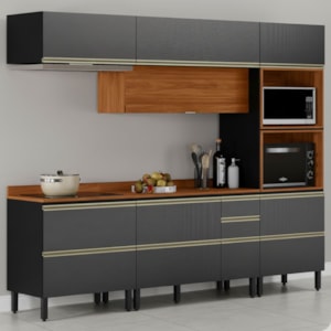 Cozinha Modulada 5 Pecas 270 cm MDF DP2706 Nogueira Carbono Prime Demartez