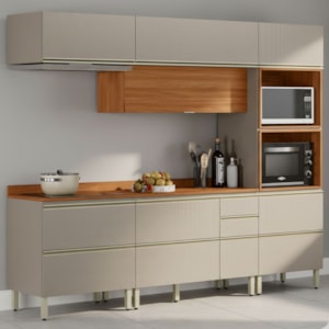 Cozinha Modulada 5 Pecas 270 cm MDF DP2706 Nogueira Nude Prime Demartez