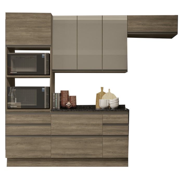 Cozinha Modulada 5 Pecas 270 cm MDP Maxxi Nogal Preto Kappesberg
