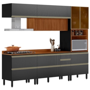 Cozinha Modulada 5 Pecas 270 cm Ripado DP2705 Nogueira Carbono Prime Demartez