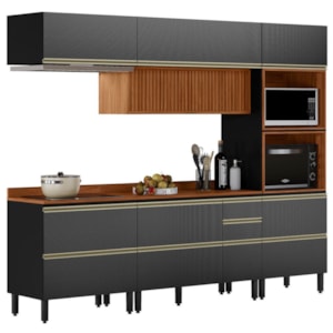 Cozinha Modulada 5 Pecas 270 cm Ripado DP2706 Nogueira Carbono Prime Demartez