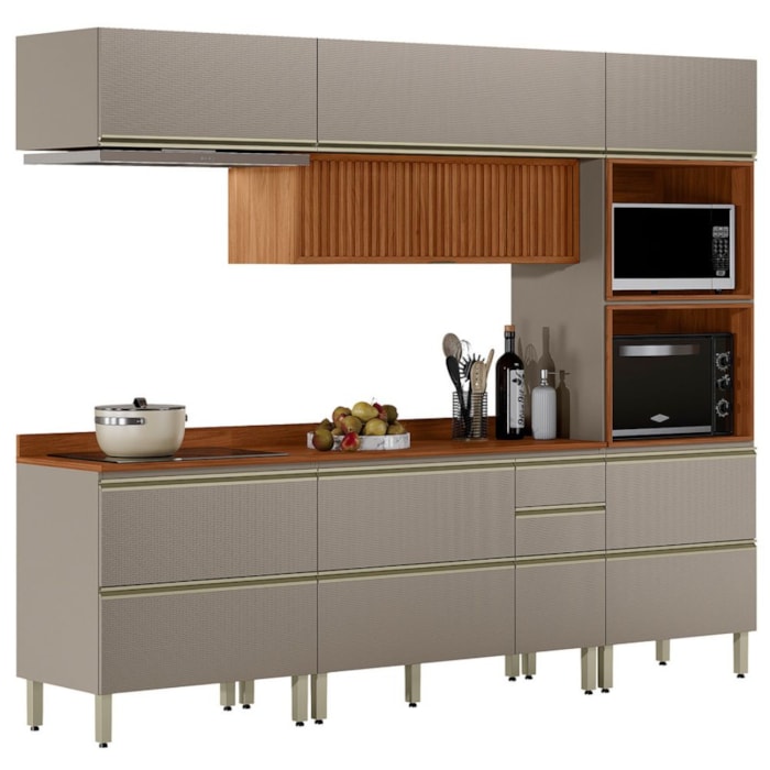 Cozinha Modulada 5 Pecas 270 cm Ripado DP2706 Nogueira Nude Prime Demartez