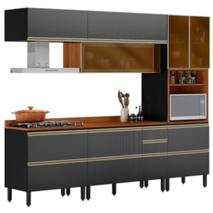 Cozinha Modulada 5 Pecas 270 cm Vidro DP2705 Nogueira Carbono Prime Demartez