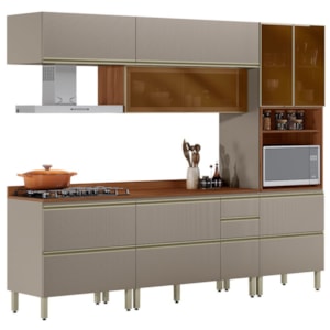 Cozinha Modulada 5 Pecas 270 cm Vidro DP2705 Nogueira Nude Prime Demartez