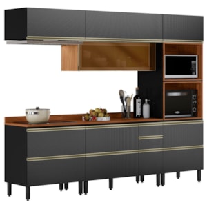 Cozinha Modulada 5 Pecas 270 cm Vidro DP2706 Nogueira Carbono Prime Demartez