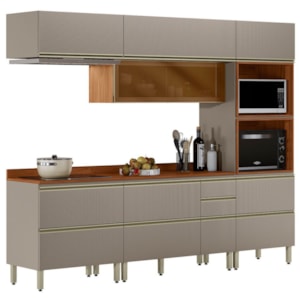 Cozinha Modulada 5 Pecas 270 cm Vidro DP2706 Nogueira Nude Prime Demartez