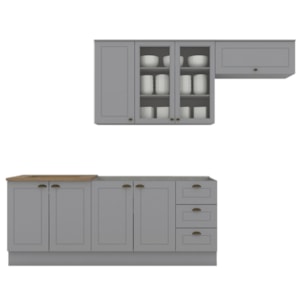 Cozinha Modulada 5 Pecas 280cm CE379 Americana Cinza Nature Henn