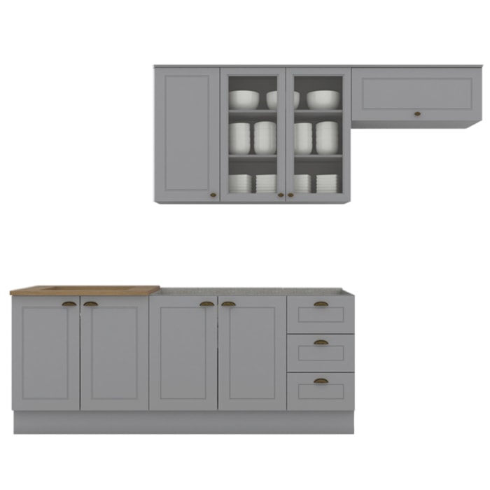 Cozinha Modulada 5 Pecas 280cm CE379 Americana Cinza Nature Henn