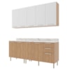 Cozinha Modulada 6 Pecas 200 cm MDP Freijo Branco Marmore Branco Tecno Mobili