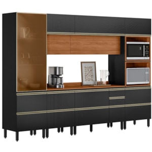 Cozinha Modulada 6 Pecas 310 cm MDF DP3101 Nogueira Carbono Prime Demartez