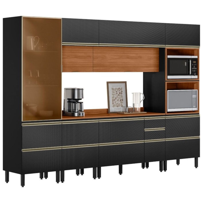 Cozinha Modulada 6 Pecas 310 cm MDF DP3101 Nogueira Carbono Prime Demartez