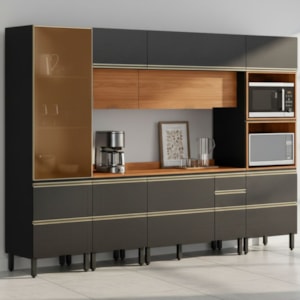 Cozinha Modulada 6 Pecas 310 cm MDF DP3101 Nogueira Carbono Prime Demartez