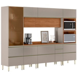 Cozinha Modulada 6 Pecas 310 cm MDF DP3101 Nogueira Nude Prime Demartez