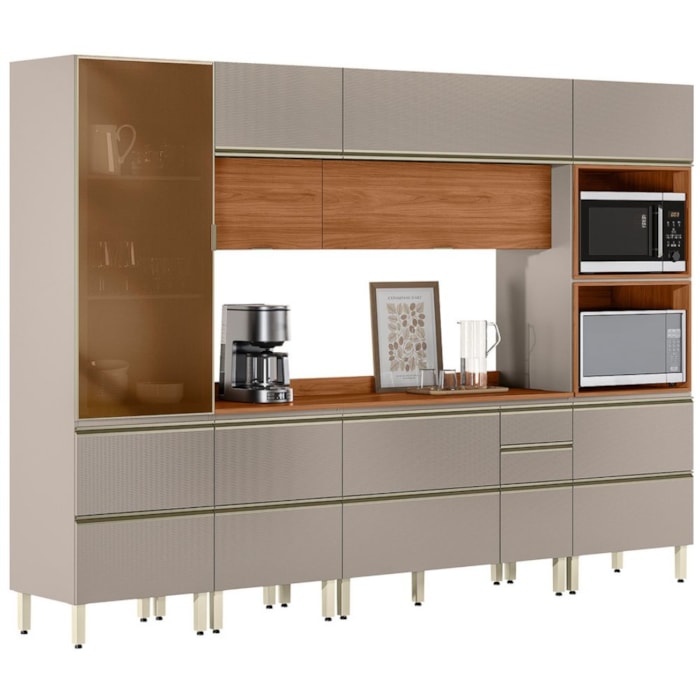 Cozinha Modulada 6 Pecas 310 cm MDF DP3101 Nogueira Nude Prime Demartez
