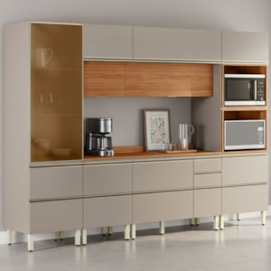 Cozinha Modulada 6 Pecas 310 cm MDF DP3101 Nogueira Nude Prime Demartez