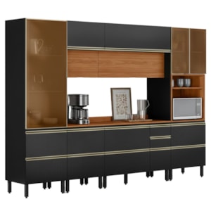 Cozinha Modulada 6 Pecas 310 cm MDF DP3102 Nogueira Carbono Prime Demartez